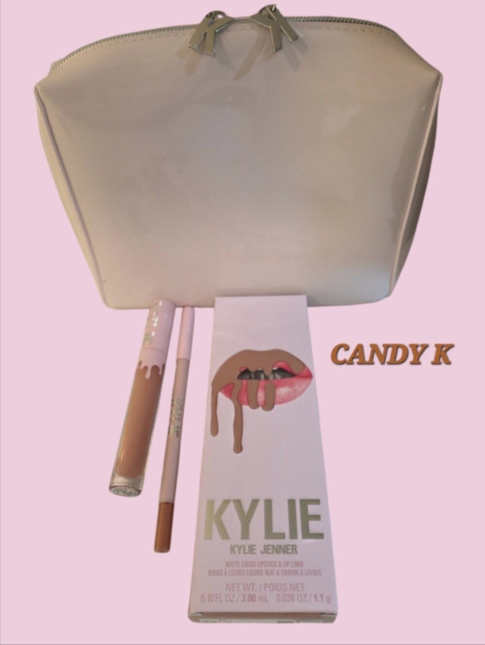 Kylie Jenner Matte Liquid Lipstick&Liner Kit .10z&.038z  Candy K +Bonus Pink Bag